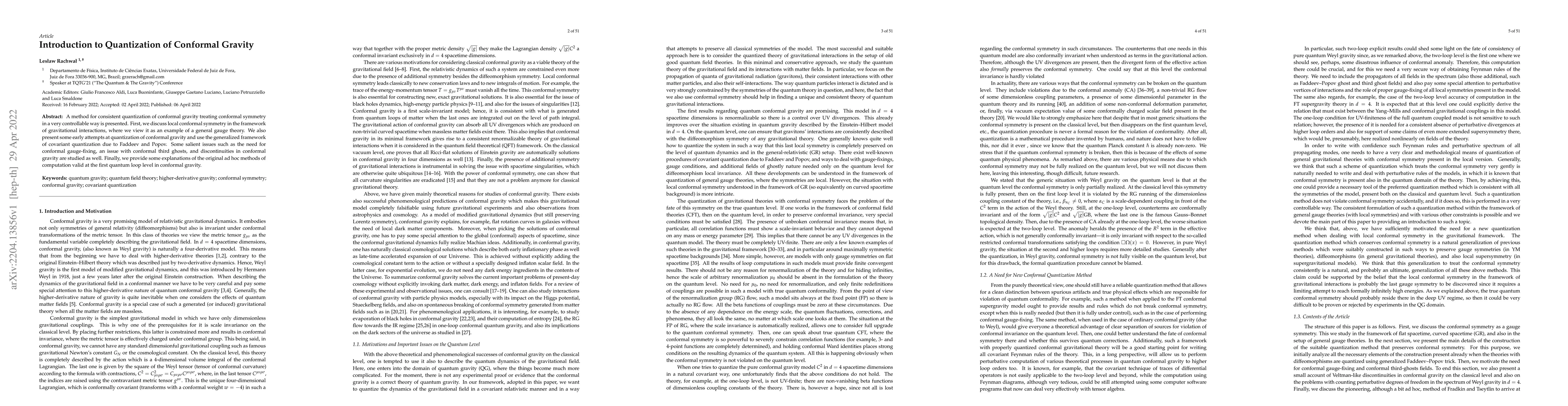 Thumbnail for Introduction to Quantization of Conformal Gravity