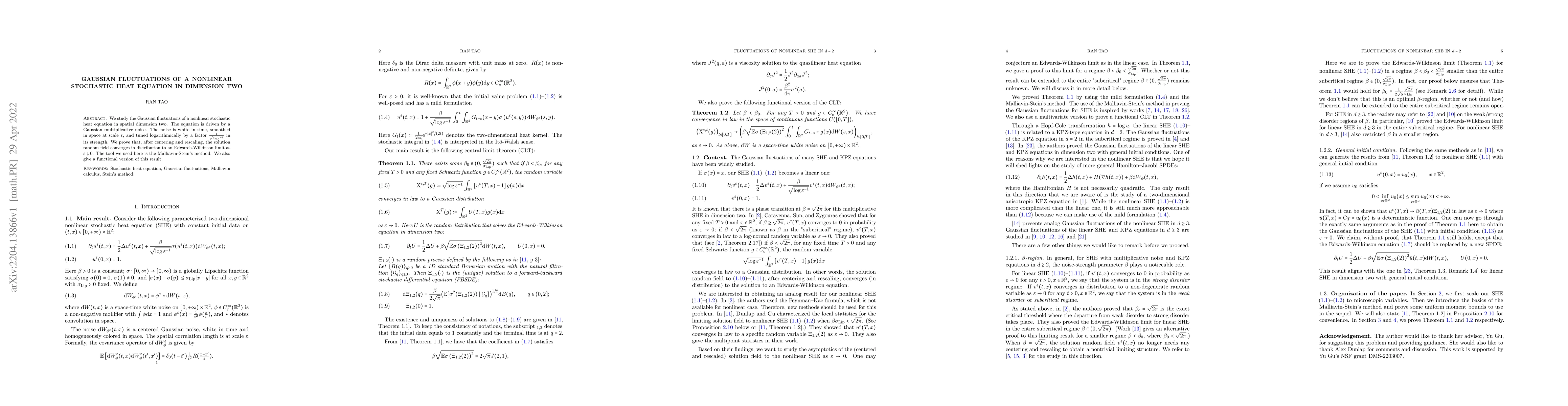 Thumbnail for Gaussian fluctuations of a nonlinear stochastic heat equation in
  dimension two