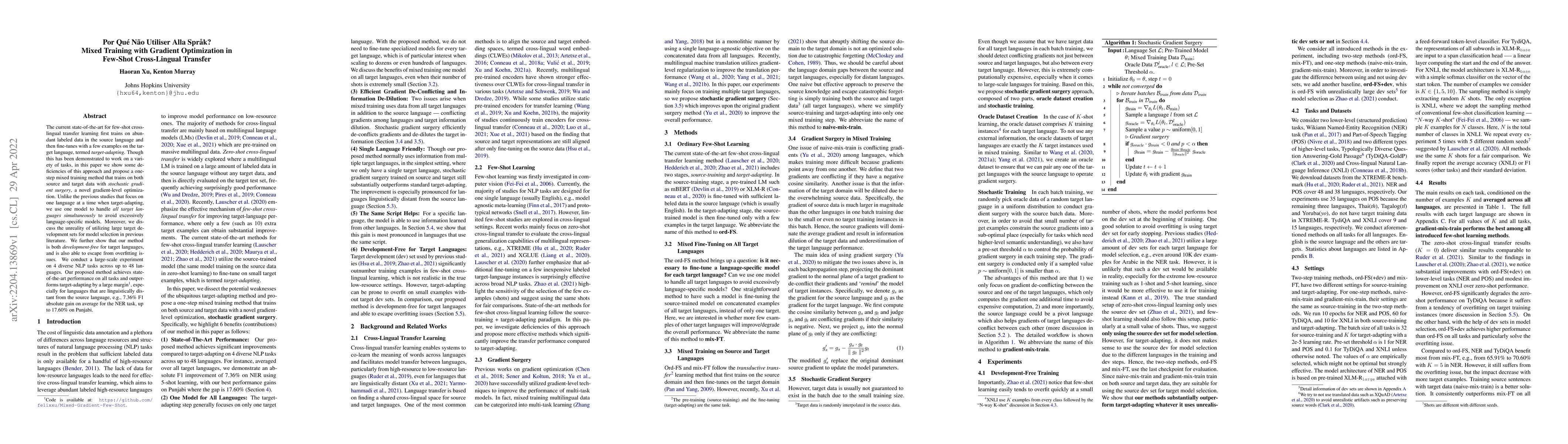 Thumbnail for Por Qu\'e N\~ao Utiliser Alla Spr{\aa}k? Mixed Training with Gradient
  Optimization in Few-Shot Cross-Lingual Transfer