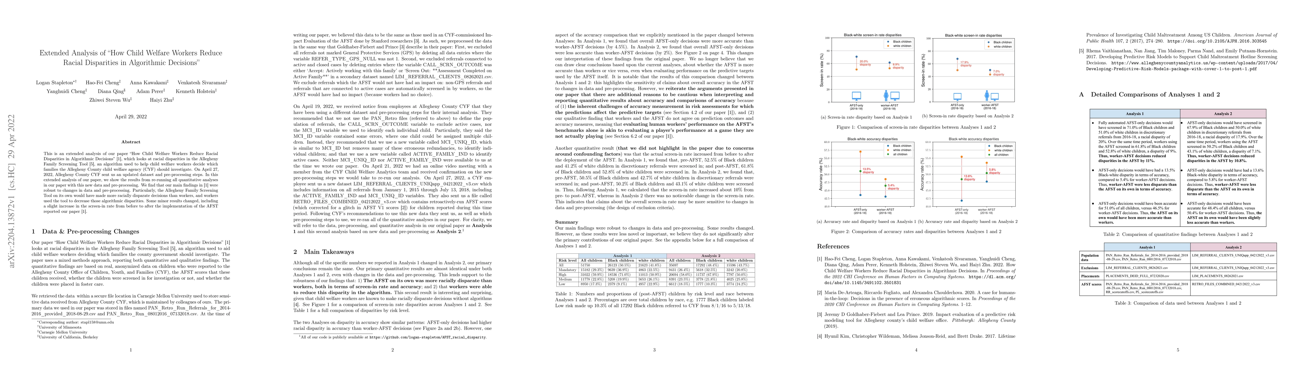 Thumbnail for Extended Analysis of "How Child Welfare Workers Reduce Racial
  Disparities in Algorithmic Decisions"