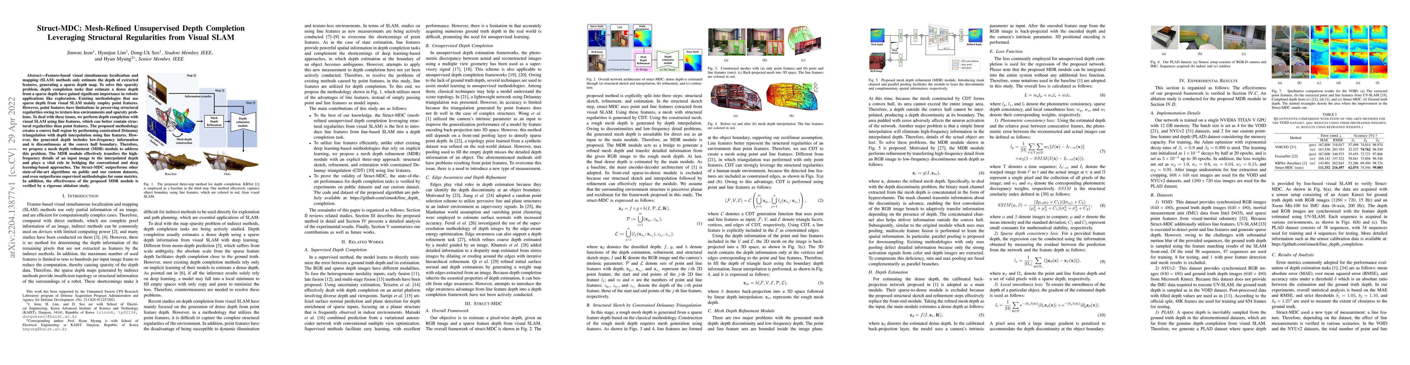 Thumbnail for Struct-MDC: Mesh-Refined Unsupervised Depth Completion Leveraging
  Structural Regularities from Visual SLAM