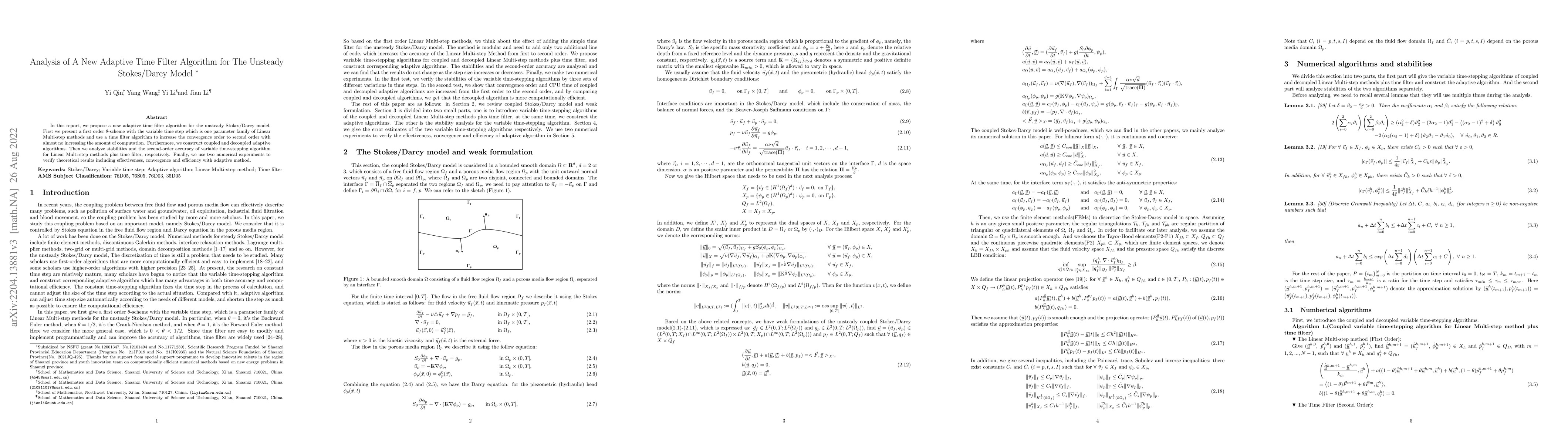 Thumbnail for Analysis of A New Adaptive Time Filter Algorithm for The Unsteady
  Stokes/Darcy Model