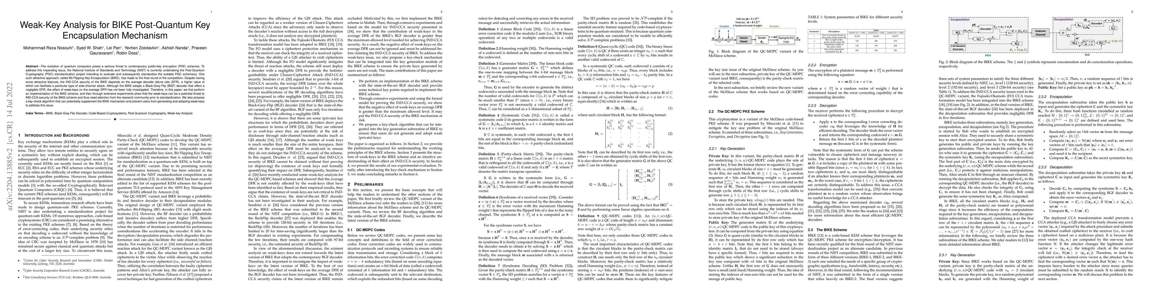 Thumbnail for Weak-Key Analysis for BIKE Post-Quantum Key Encapsulation Mechanism