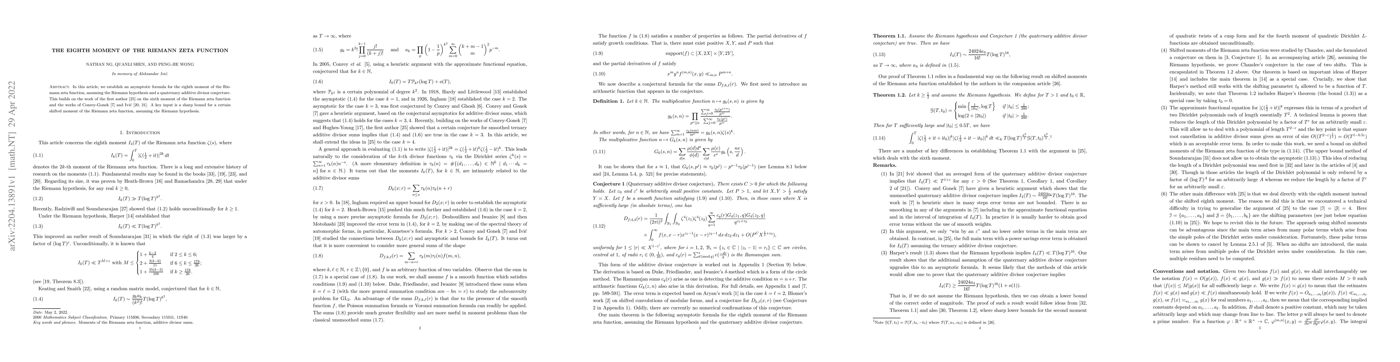 Thumbnail for The eighth moment of the Riemann zeta function