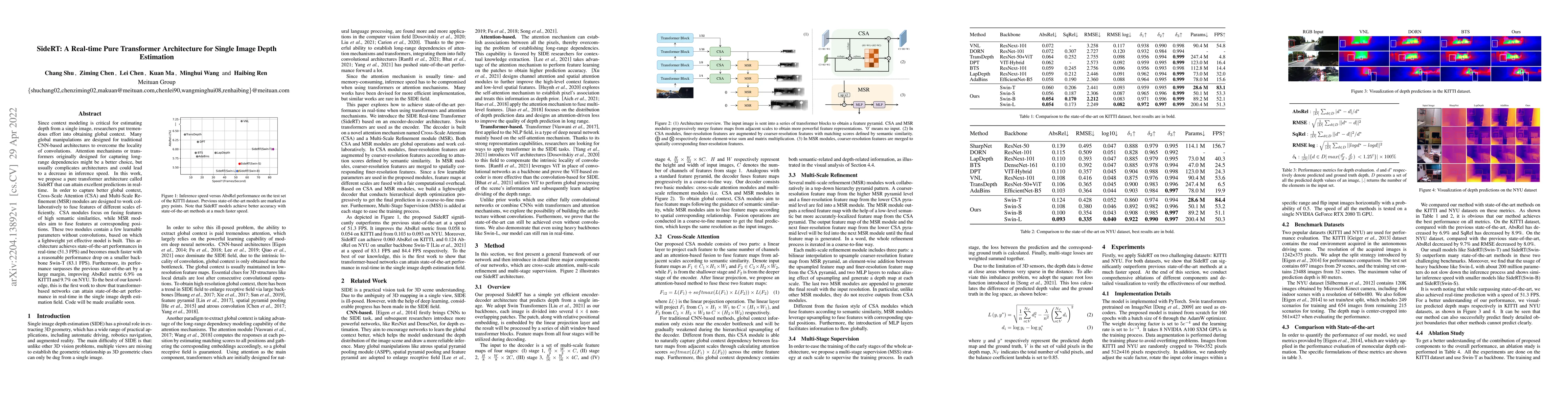 Thumbnail for SideRT: A Real-time Pure Transformer Architecture for Single Image Depth
  Estimation