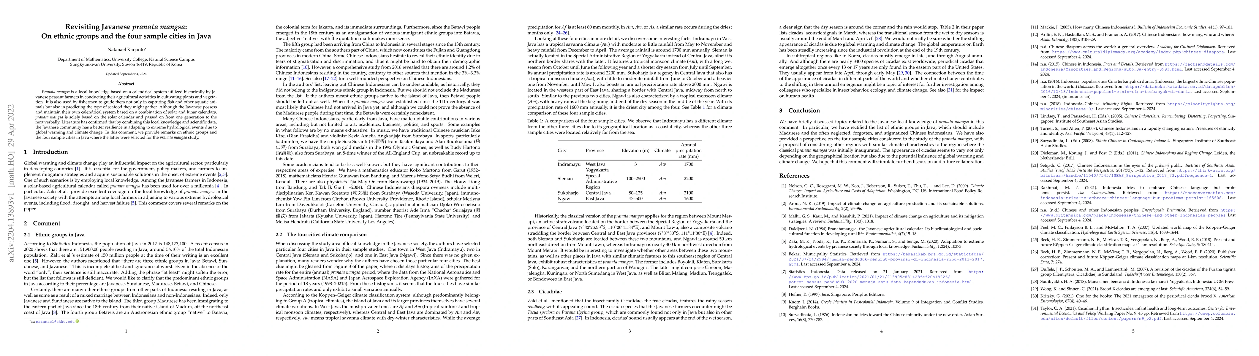 Thumbnail for Revisiting Javanese pranata mangsa: On ethnic groups and the four sample
  cities in Java