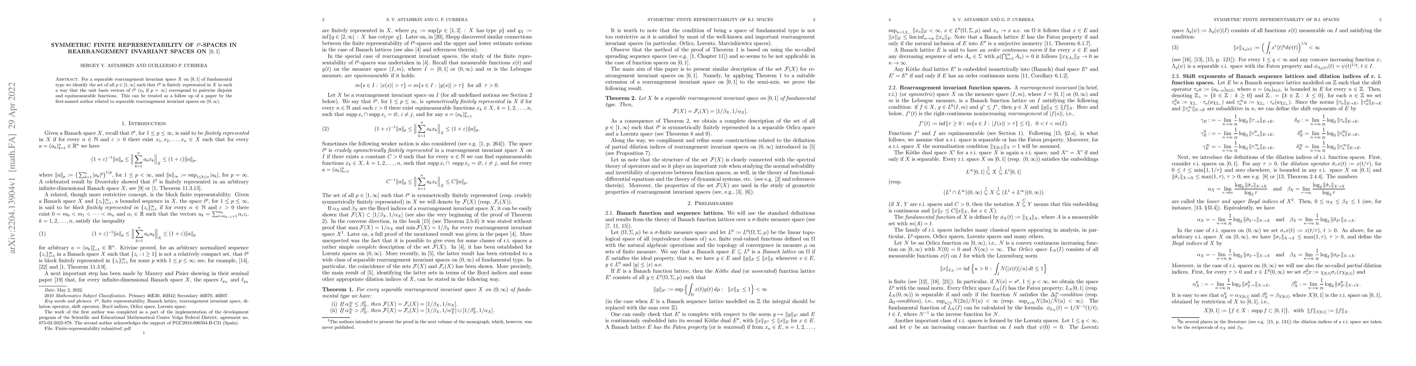 Thumbnail for Symmetric finite representability of $\ell^p$-spaces in rearrangement
  invariant spaces on $[0,1]$