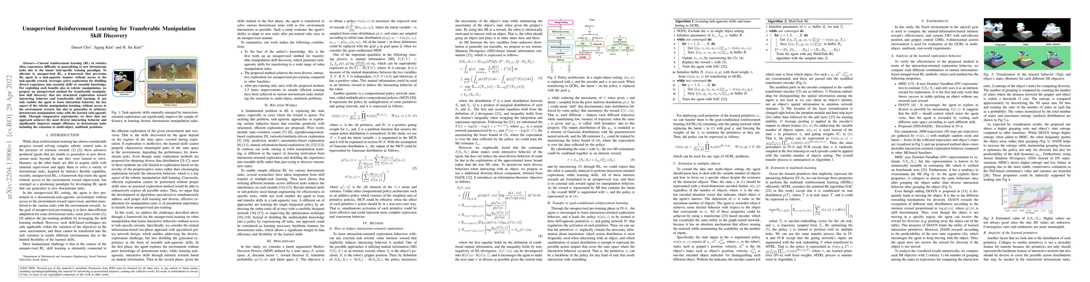 Thumbnail for Unsupervised Reinforcement Learning for Transferable Manipulation Skill
  Discovery