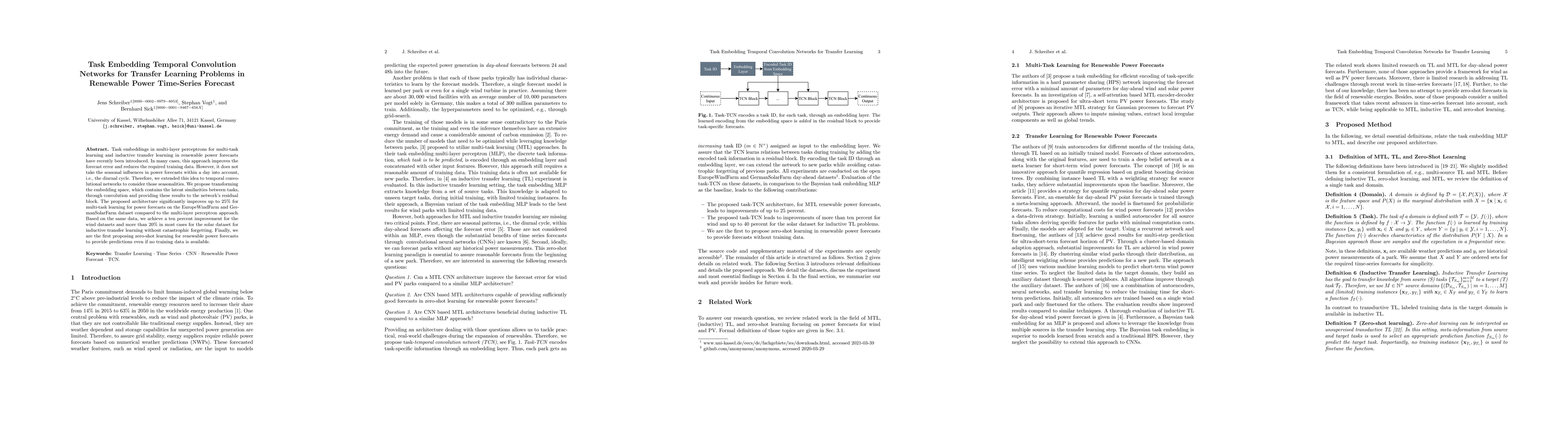 Thumbnail for Task Embedding Temporal Convolution Networks for Transfer Learning
  Problems in Renewable Power Time-Series Forecast