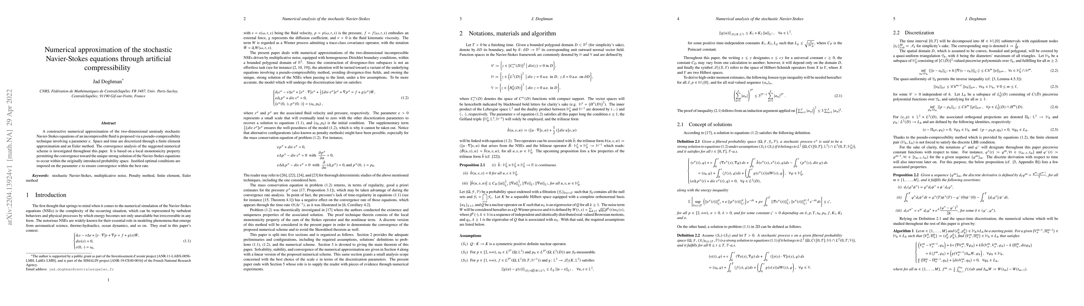 Thumbnail for Numerical approximation of the stochastic Navier-Stokes equations
  through artificial compressibility