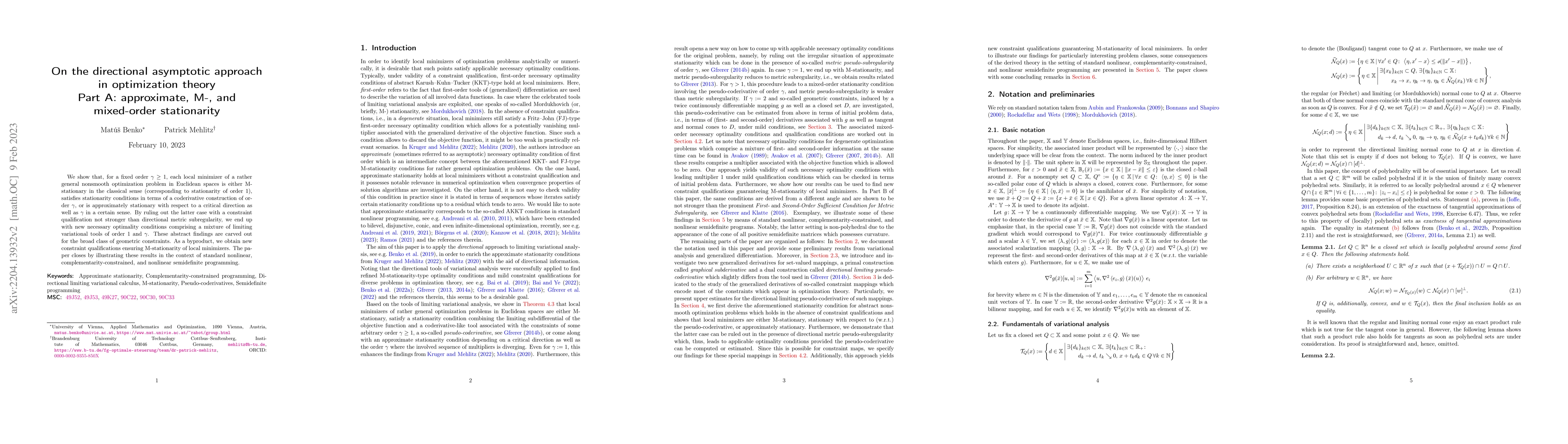 Thumbnail for On the directional asymptotic approach in optimization theory Part A:
  approximate, M-, and mixed-order stationarity