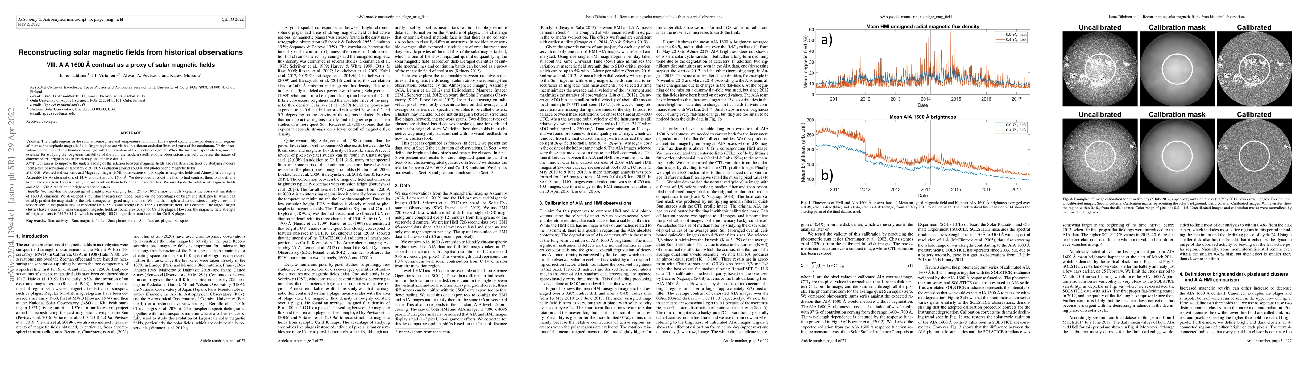 Thumbnail for Reconstructing solar magnetic fields from historical observations VIII.
  AIA 1600 {\AA} contrast as a proxy of solar magnetic fields