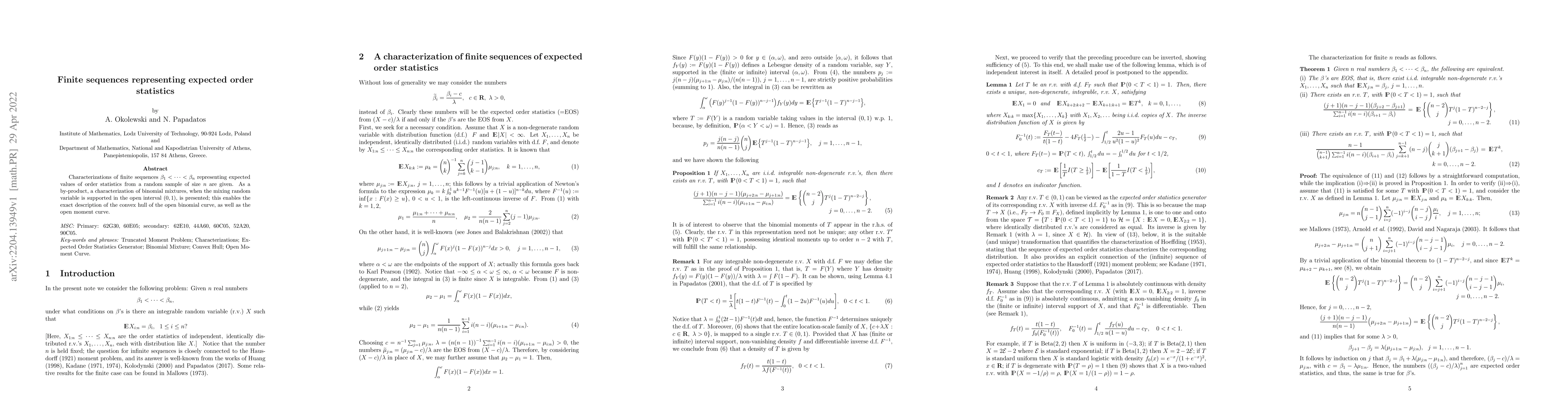 Thumbnail for Finite sequences representing expected order statistics