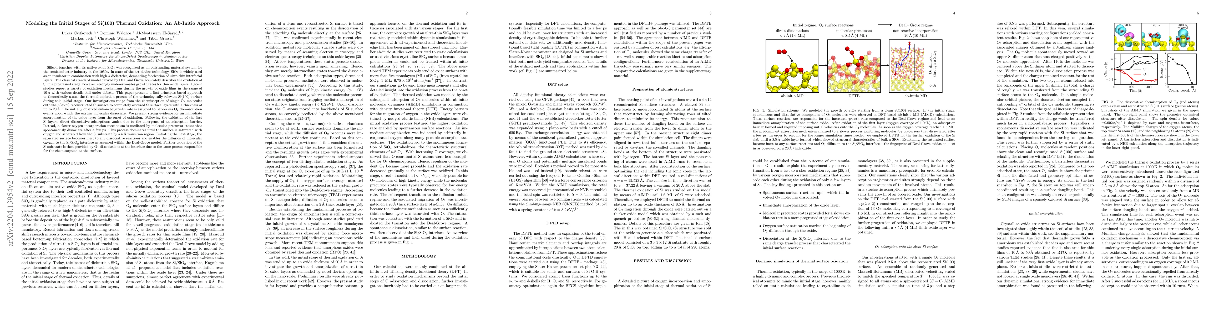 Thumbnail for Modeling the Initial Stages of Si(100) Thermal Oxidation: An Ab-initio
  Approach