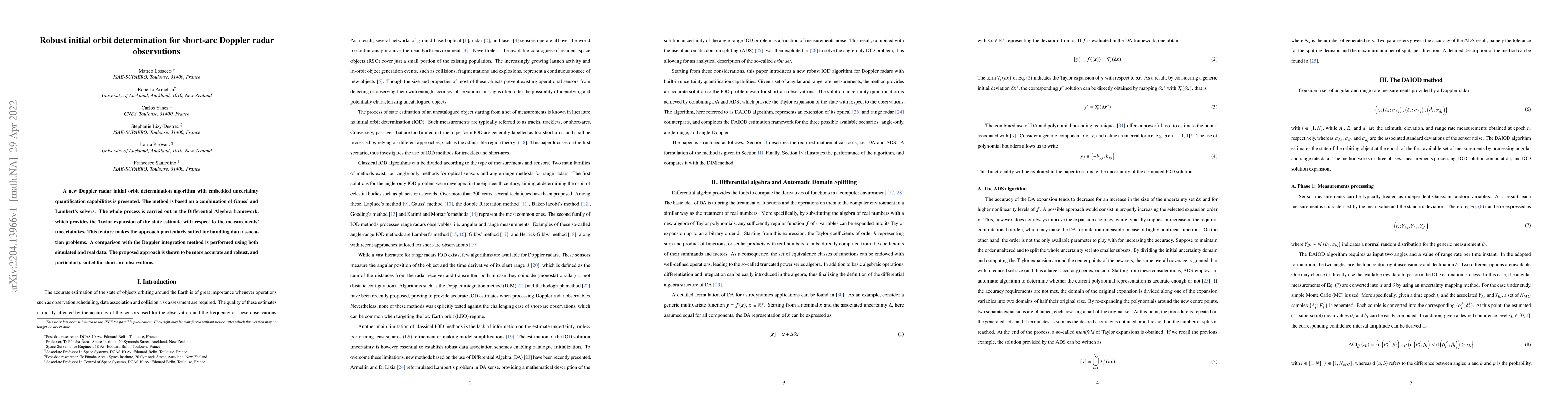 Thumbnail for Robust initial orbit determination for short-arc Doppler radar
  observations