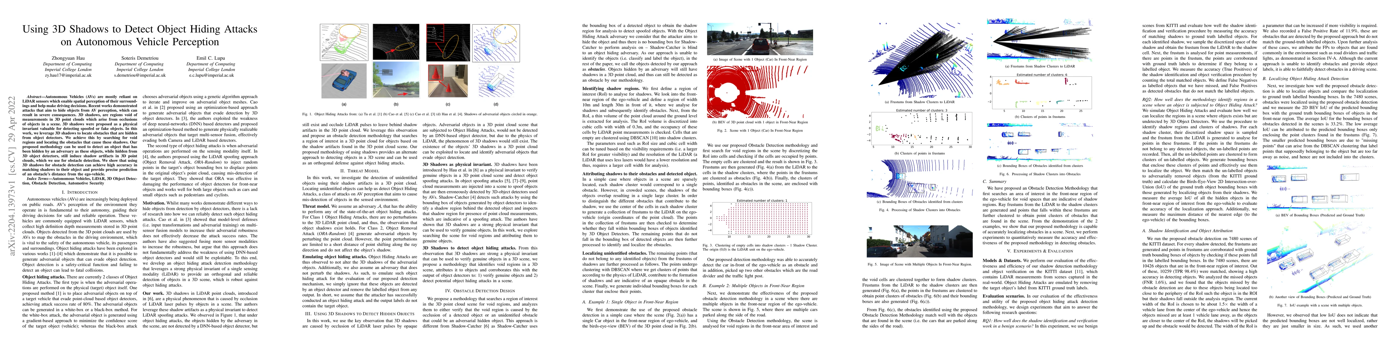 Thumbnail for Using 3D Shadows to Detect Object Hiding Attacks on Autonomous Vehicle
  Perception