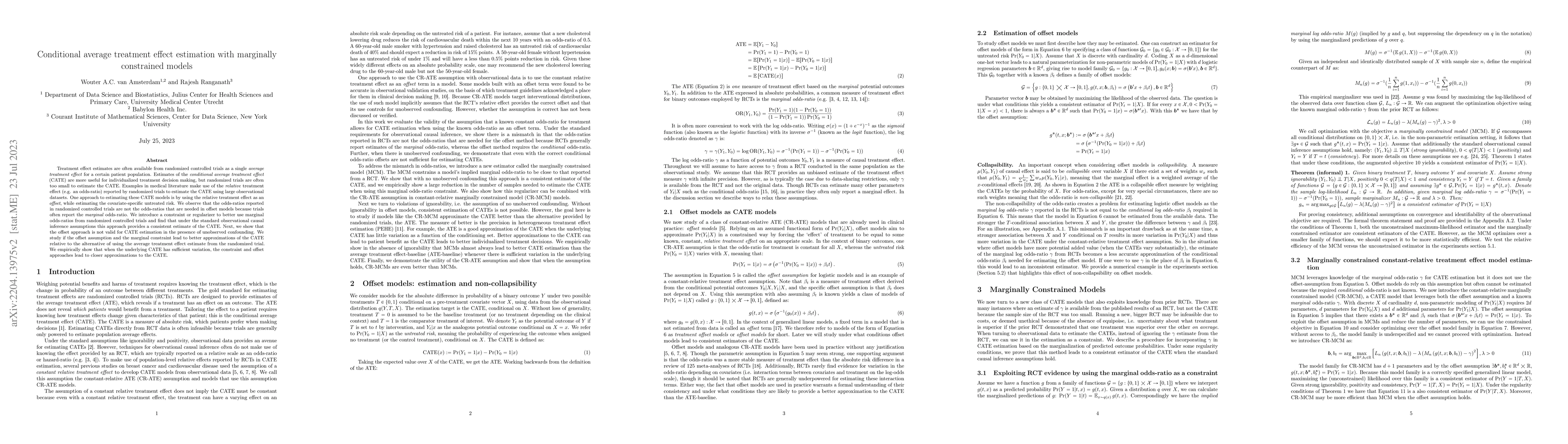 Thumbnail for Conditional average treatment effect estimation with marginally
  constrained models