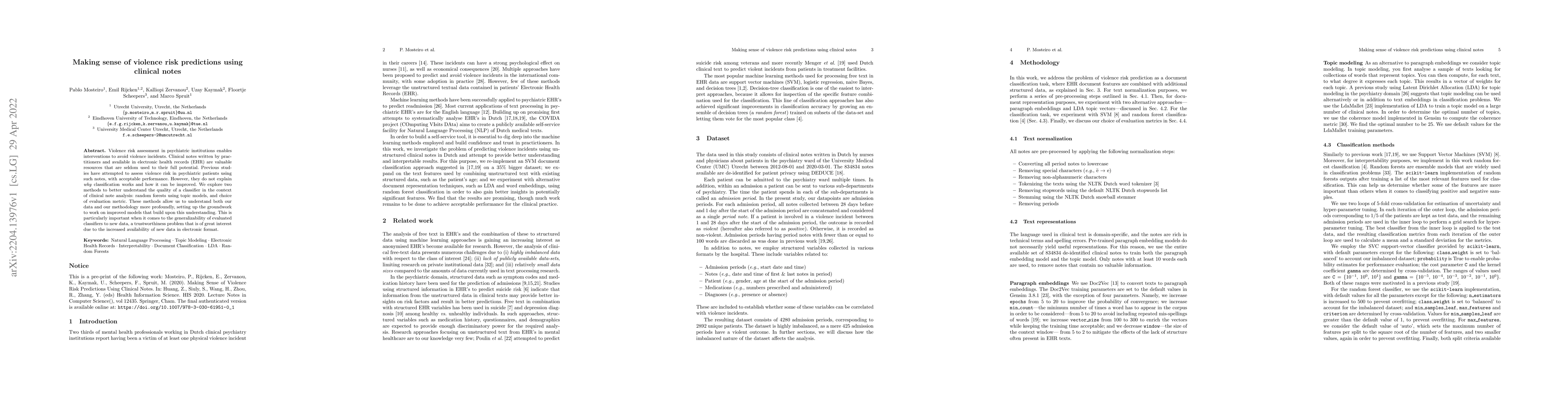 Thumbnail for Making sense of violence risk predictions using clinical notes