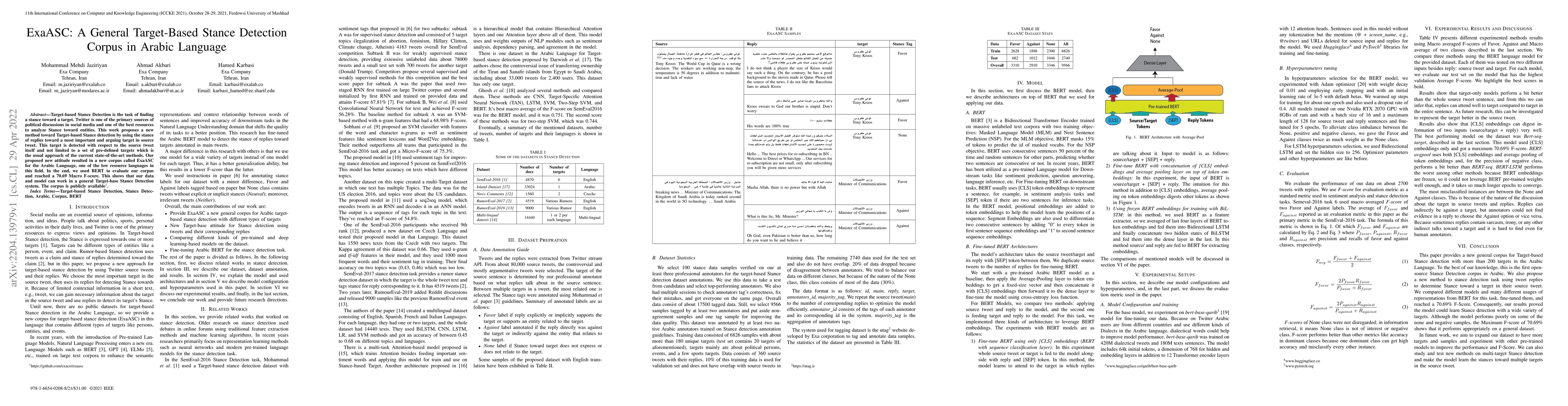 Thumbnail for ExaASC: A General Target-Based Stance Detection Corpus in Arabic
  Language