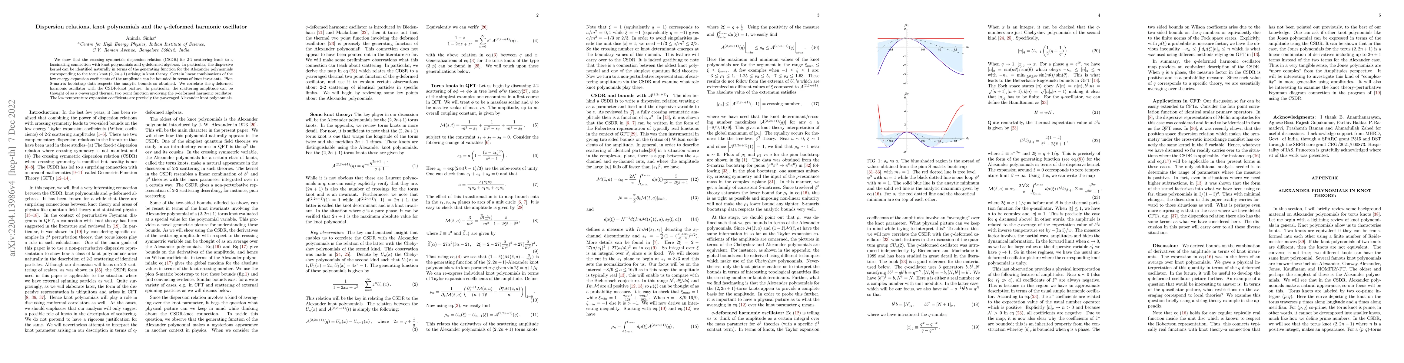Thumbnail for Dispersion relations, knot polynomials and the $q$-deformed harmonic
  oscillator