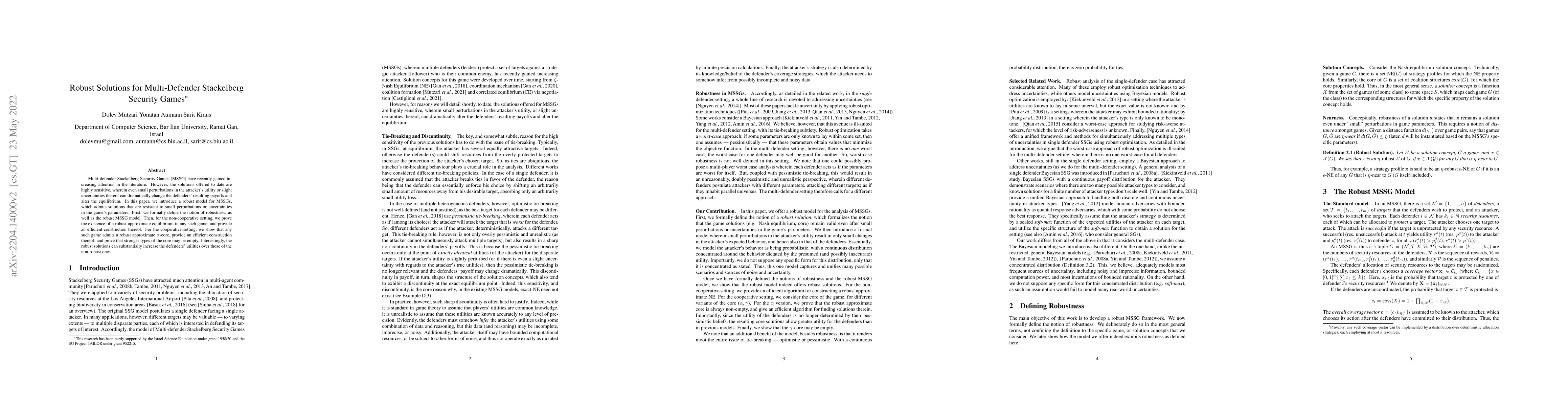 Thumbnail for Robust Solutions for Multi-Defender Stackelberg Security Games
