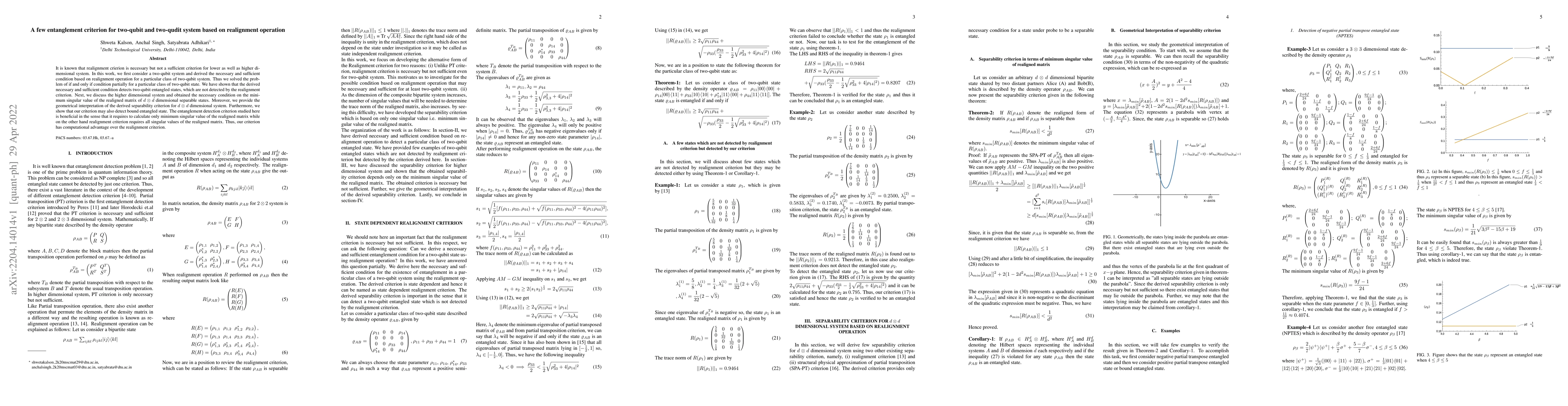 Thumbnail for A few entanglement criterion for two-qubit and two-qudit system based on
  realignment operation