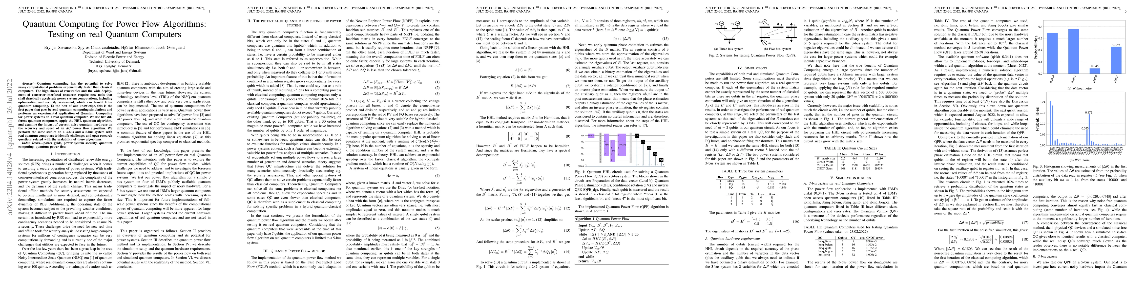 Thumbnail for Quantum Computing for Power Flow Algorithms: Testing on real Quantum
  Computers