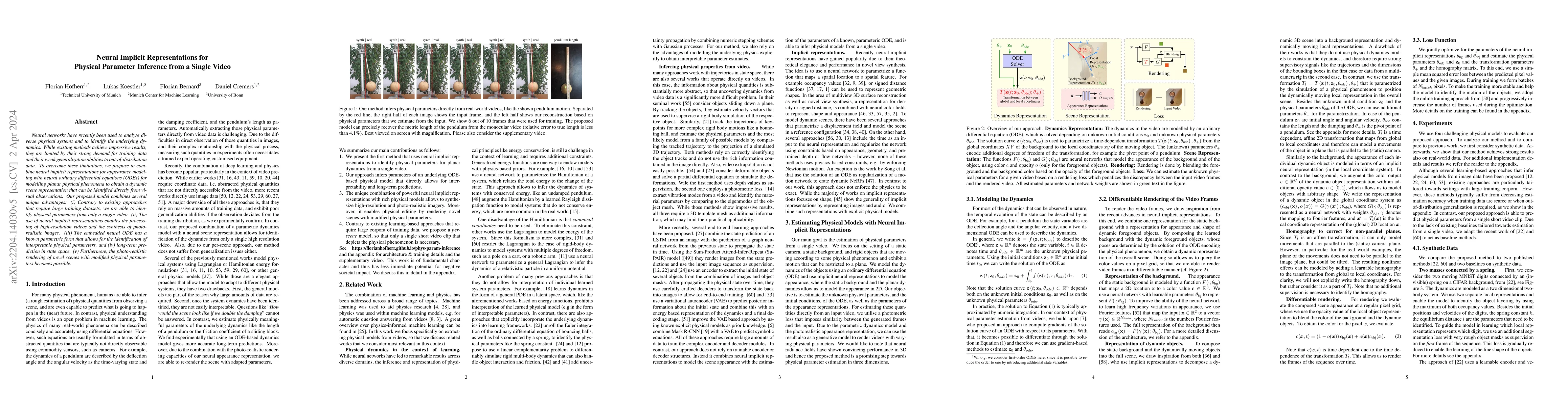 Thumbnail for Neural Implicit Representations for Physical Parameter Inference from a
  Single Video