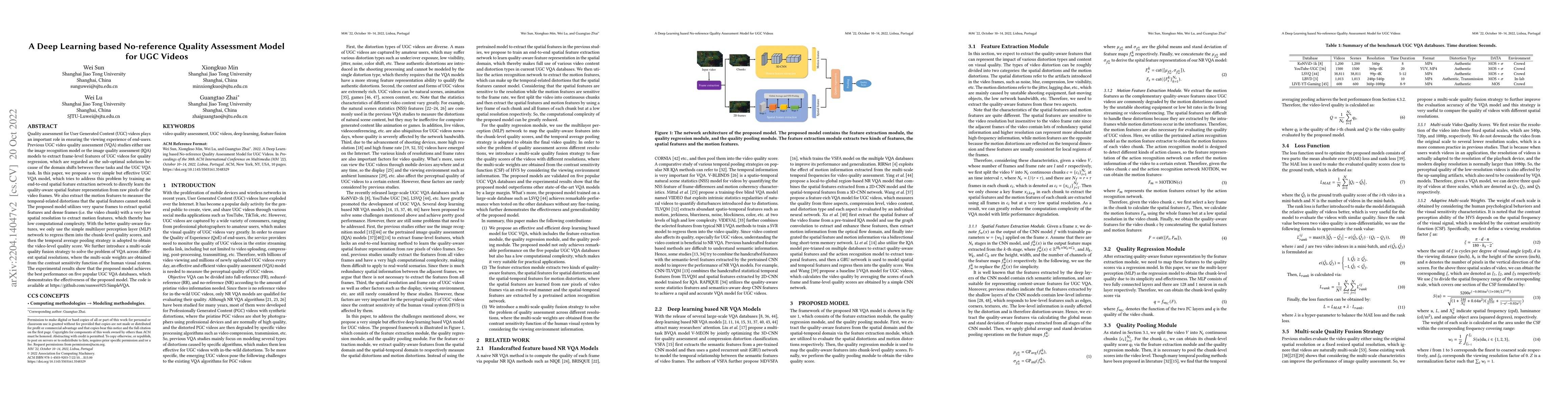 Thumbnail for A Deep Learning based No-reference Quality Assessment Model for UGC
  Videos