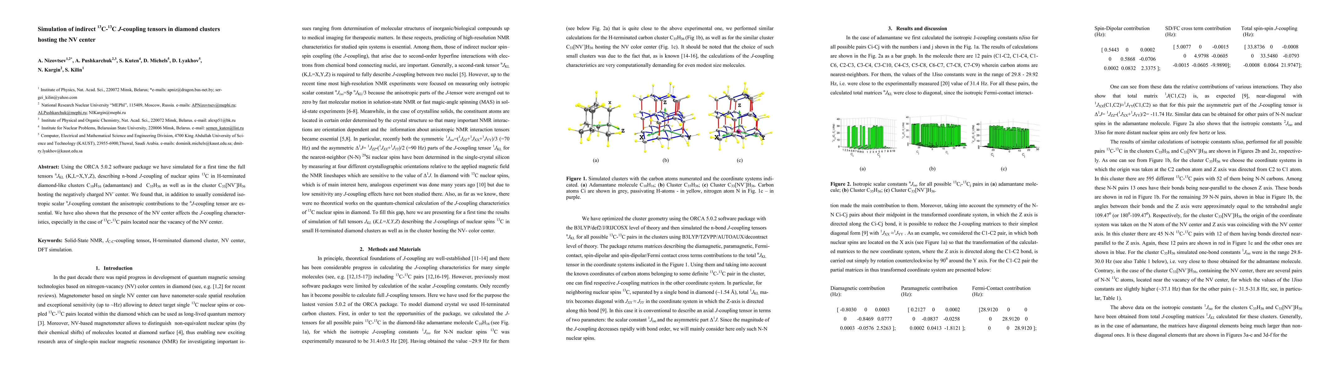 Thumbnail for Simulation of indirect 13C-13C J-coupling tensors in diamond clusters
  hosting the NV center