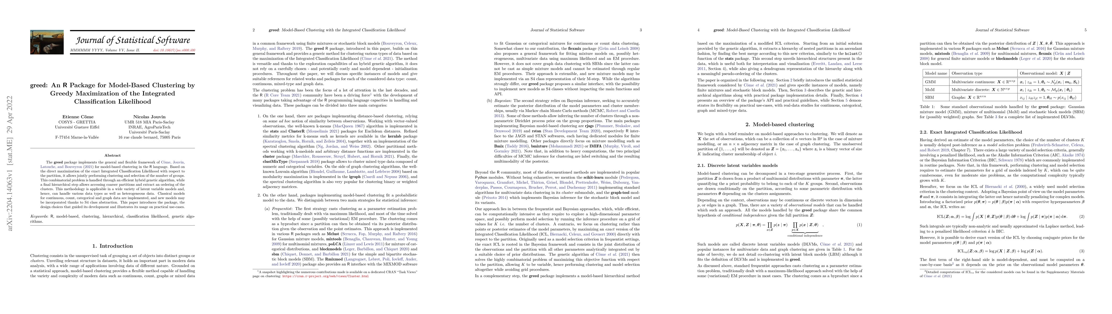 Thumbnail for greed: An R Package for Model-Based Clustering by Greedy Maximization of
  the Integrated Classification Likelihood
