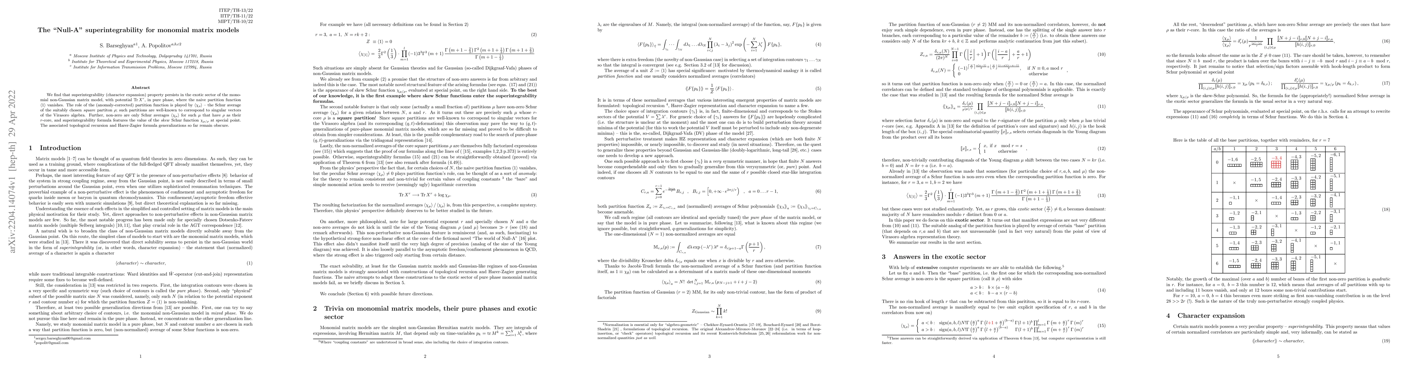 Thumbnail for The "Null-A" superintegrability for monomial matrix models