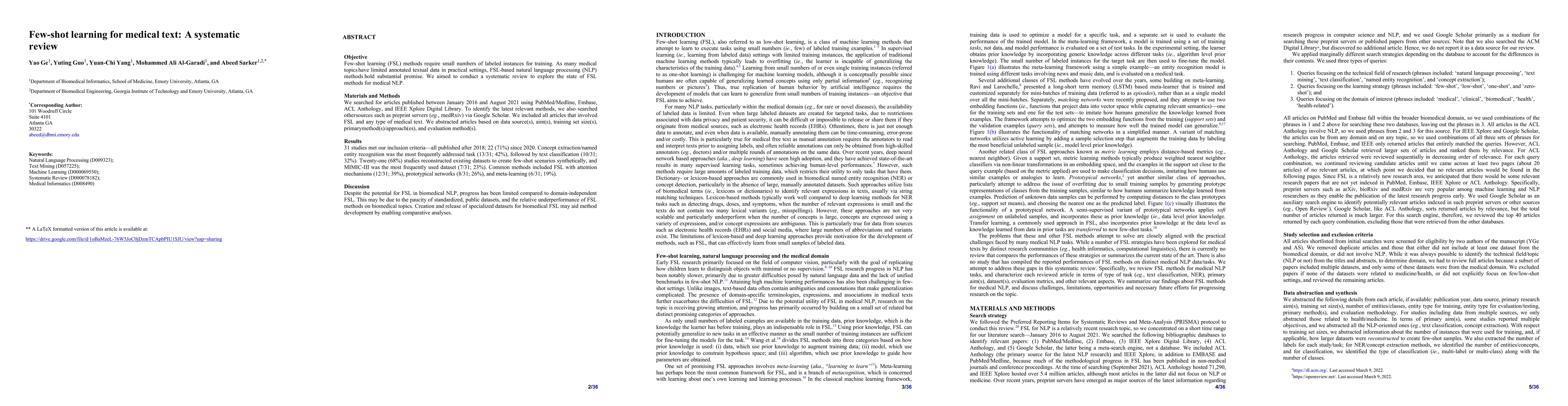 Thumbnail for Few-shot learning for medical text: A systematic review