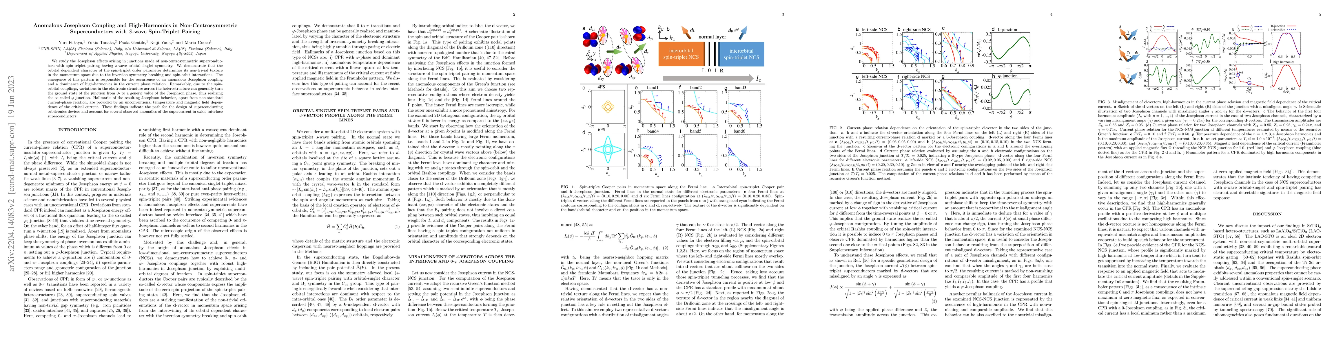 Thumbnail for Anomalous Josephson Coupling and High-Harmonics in Non-Centrosymmetric
  Superconductors with $S$-wave Spin-Triplet Pairing
