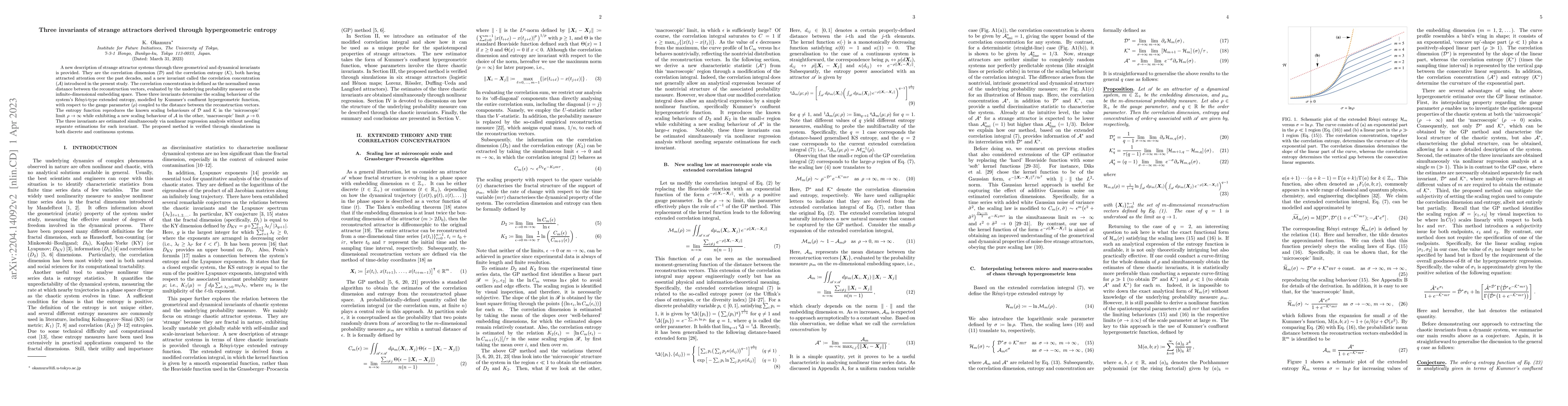 Thumbnail for Three invariants of strange attractors derived through hypergeometric
  entropy