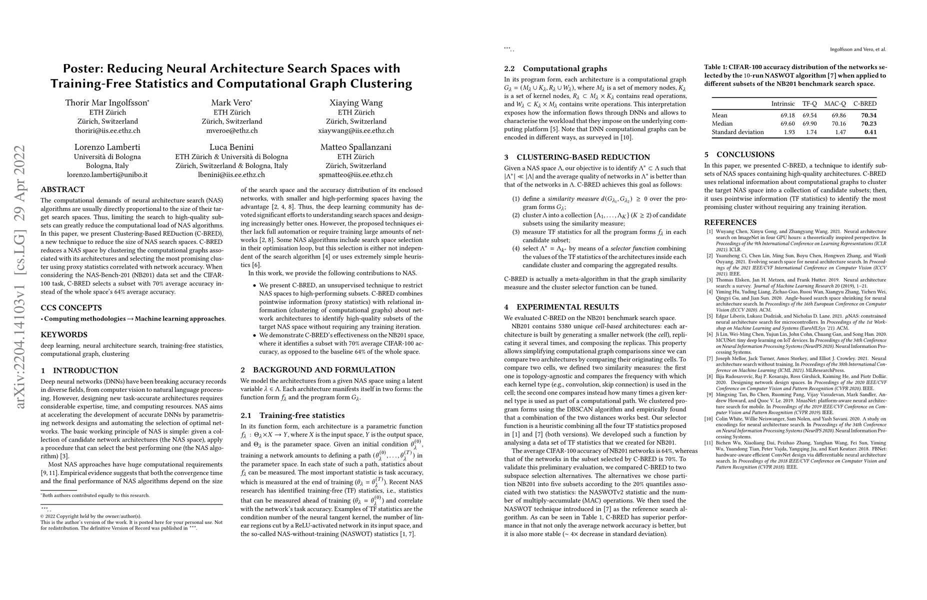 Thumbnail for Reducing Neural Architecture Search Spaces with Training-Free Statistics
  and Computational Graph Clustering