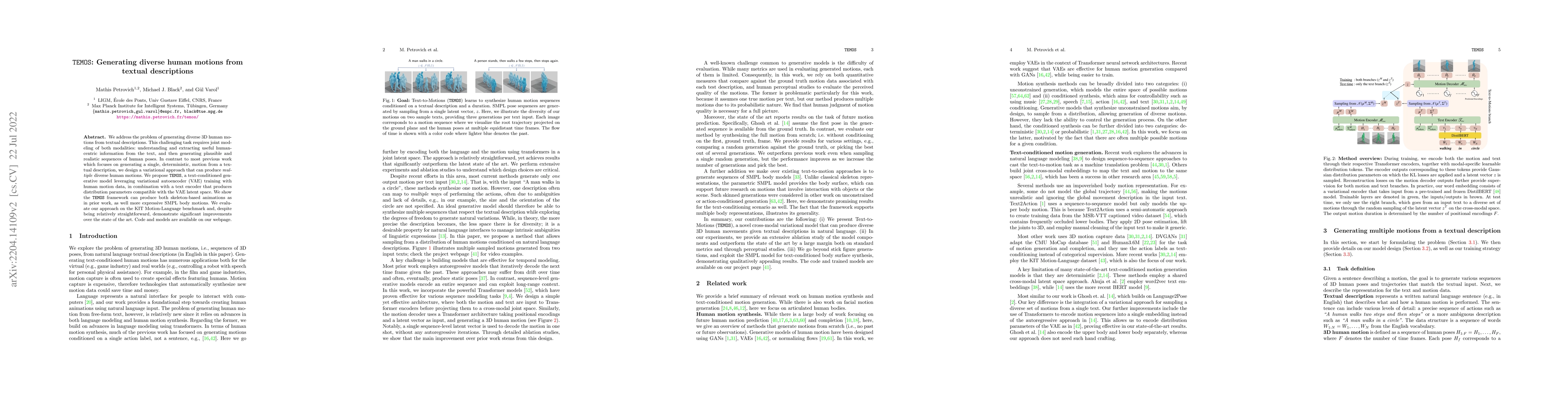 Thumbnail for TEMOS: Generating diverse human motions from textual descriptions