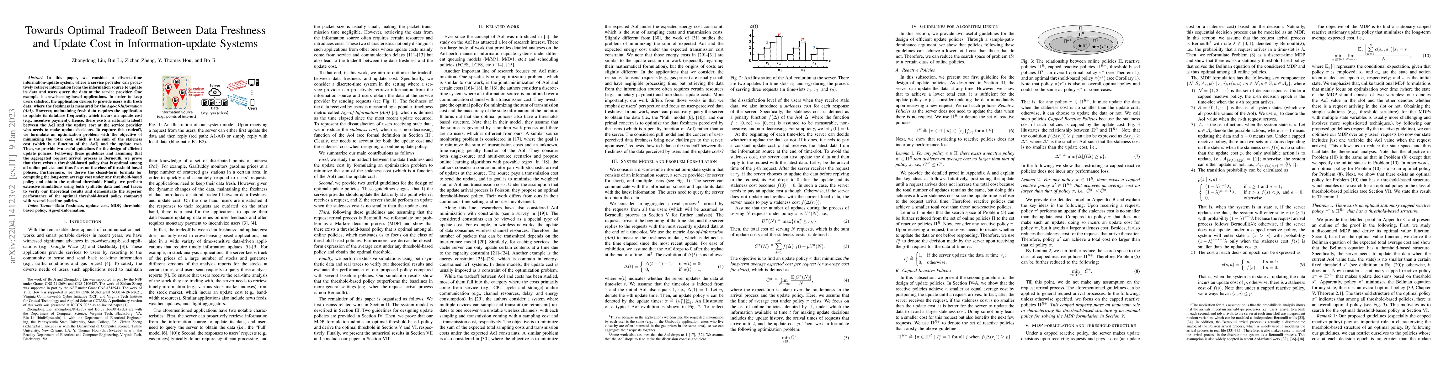 Thumbnail for Towards Optimal Tradeoff Between Data Freshness and Update Cost in
  Information-update Systems