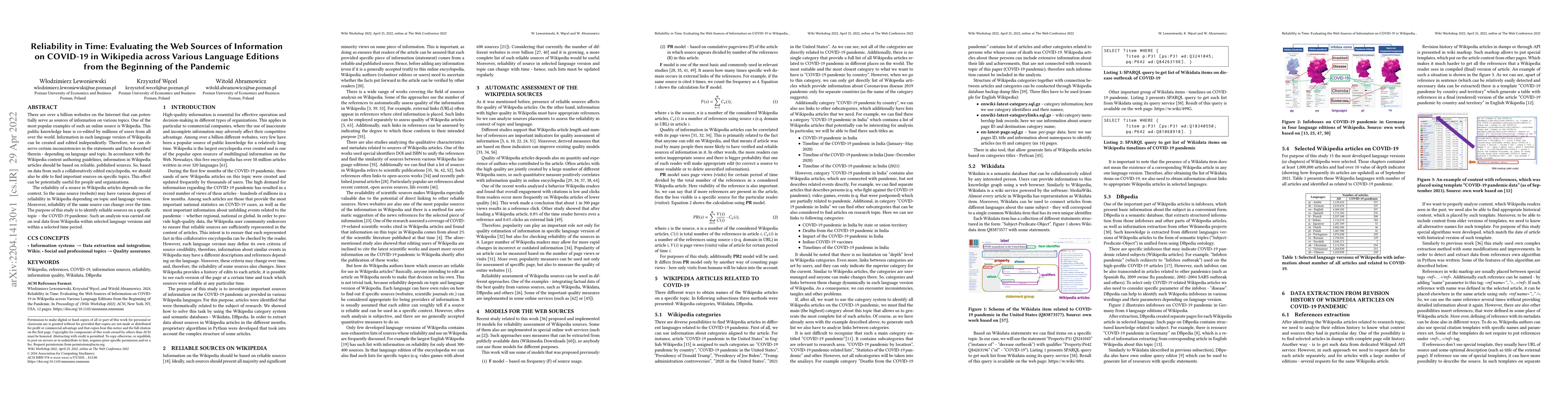 Thumbnail for Reliability in Time: Evaluating the Web Sources of Information on
  COVID-19 in Wikipedia across Various Language Editions from the Beginning of
  the Pandemic