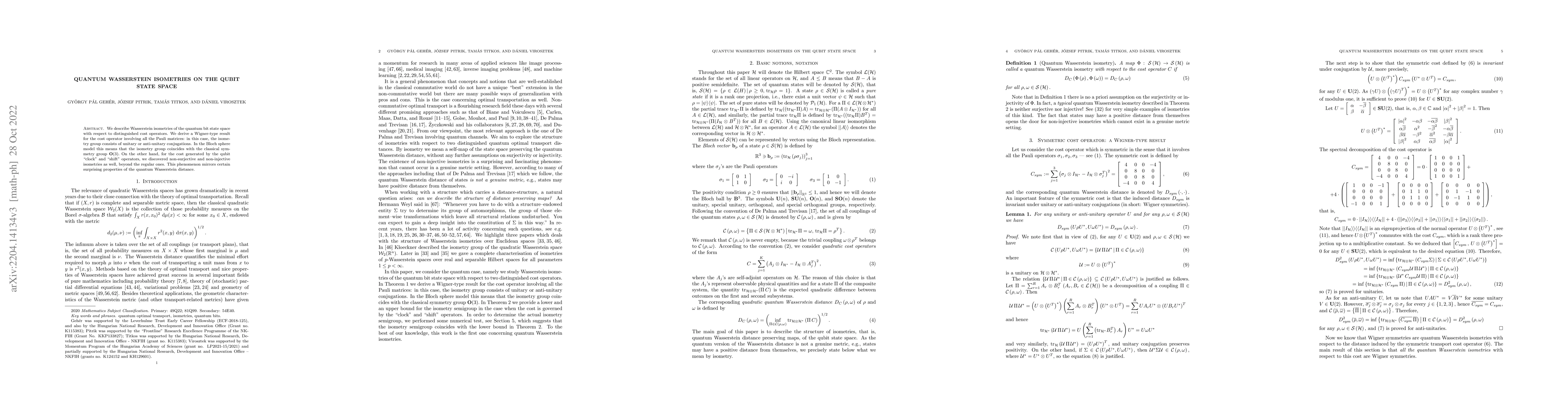 Thumbnail for Quantum Wasserstein isometries on the qubit state space