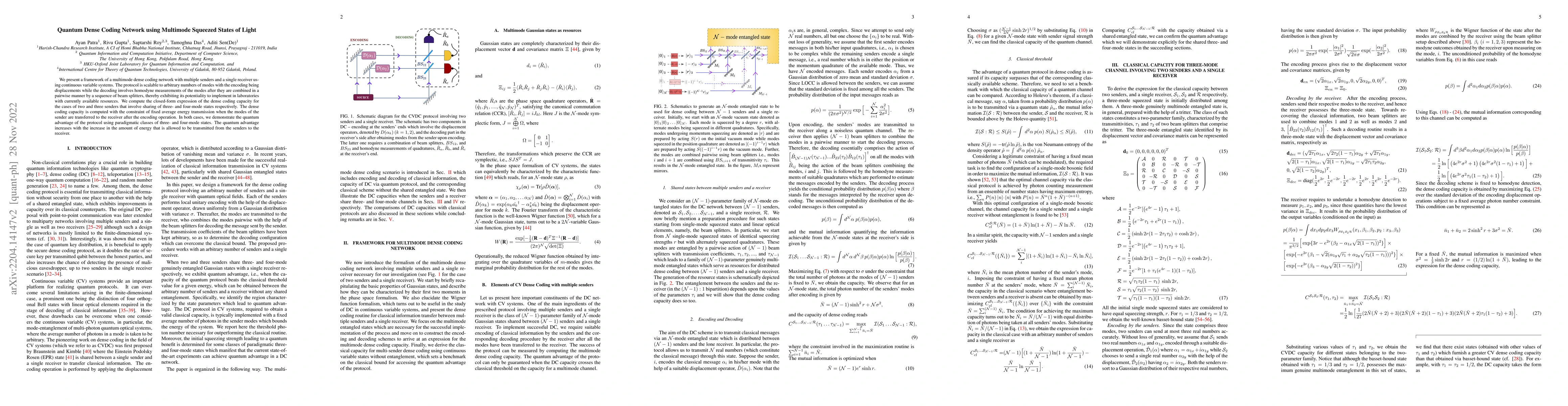 Thumbnail for Quantum Dense Coding Network using Multimode Squeezed States of Light