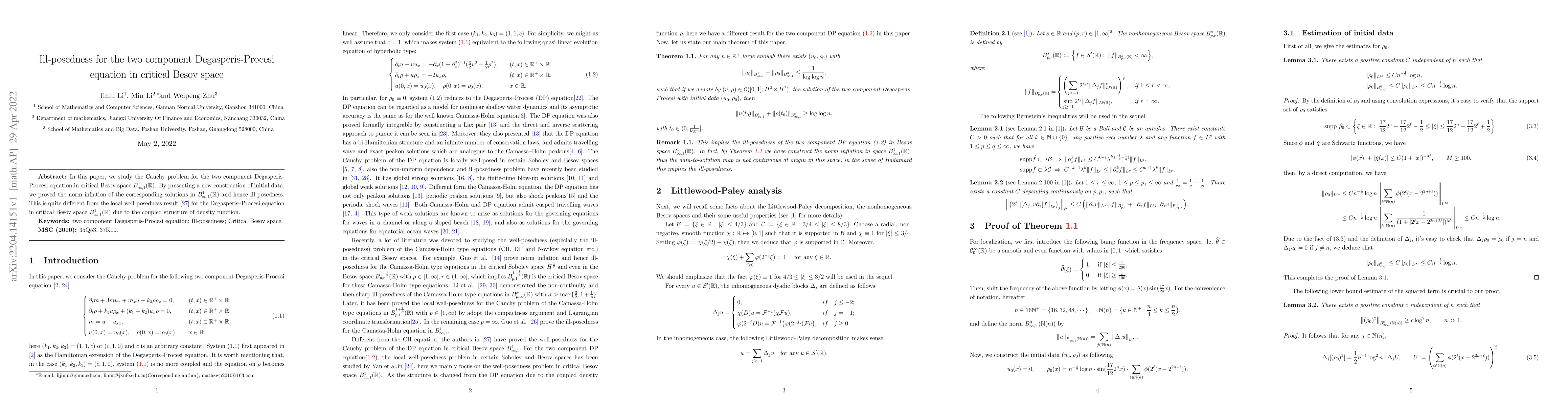 Thumbnail for Ill-posedness for the two component Degasperis-Procesi equation in
  critical Besov space