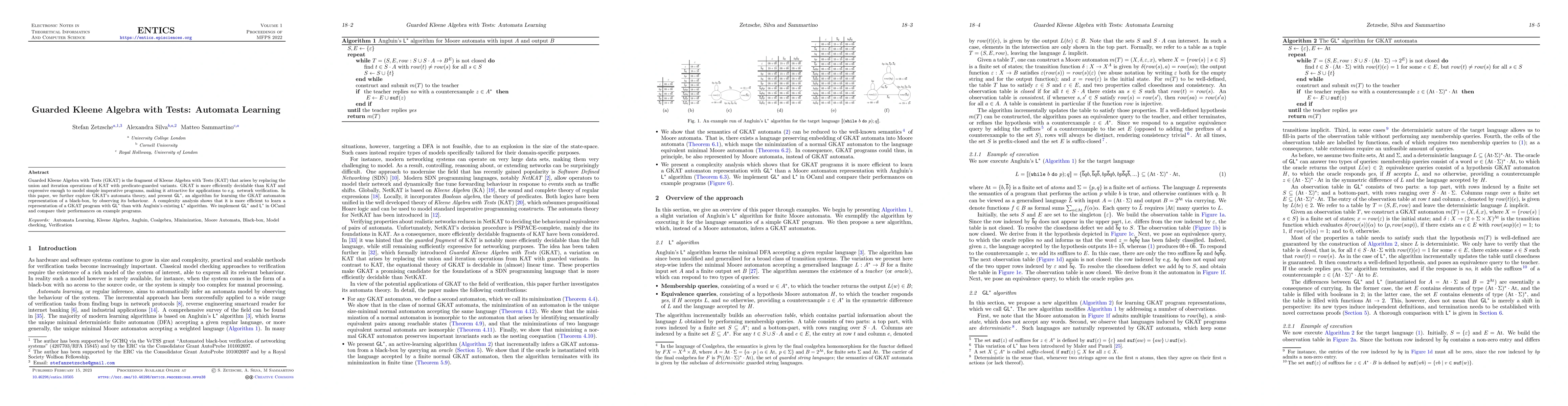Thumbnail for Guarded Kleene Algebra with Tests: Automata Learning