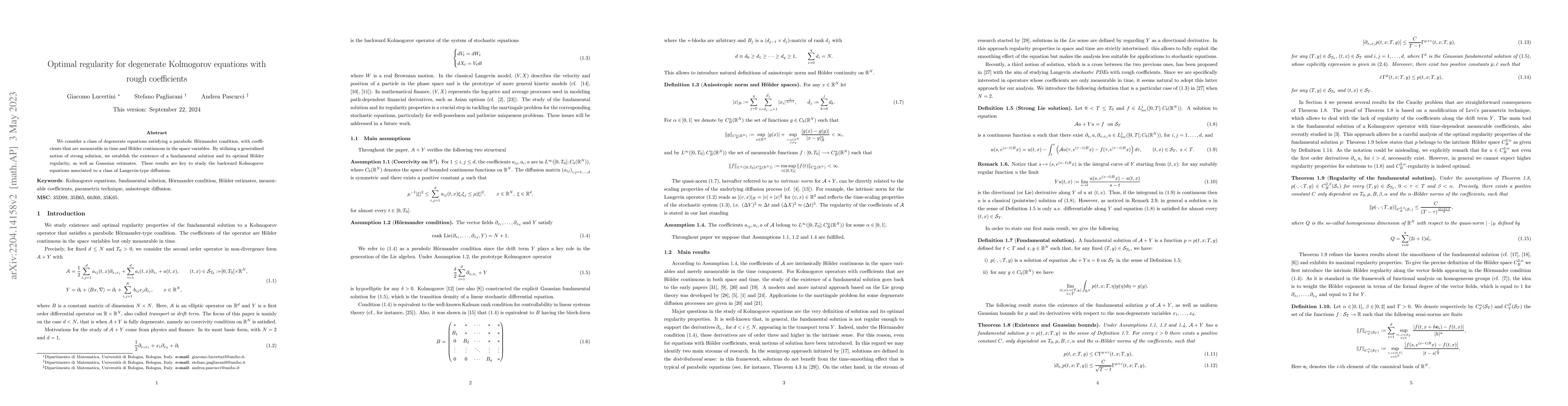 Thumbnail for Optimal regularity for degenerate Kolmogorov equations with rough
  coefficients