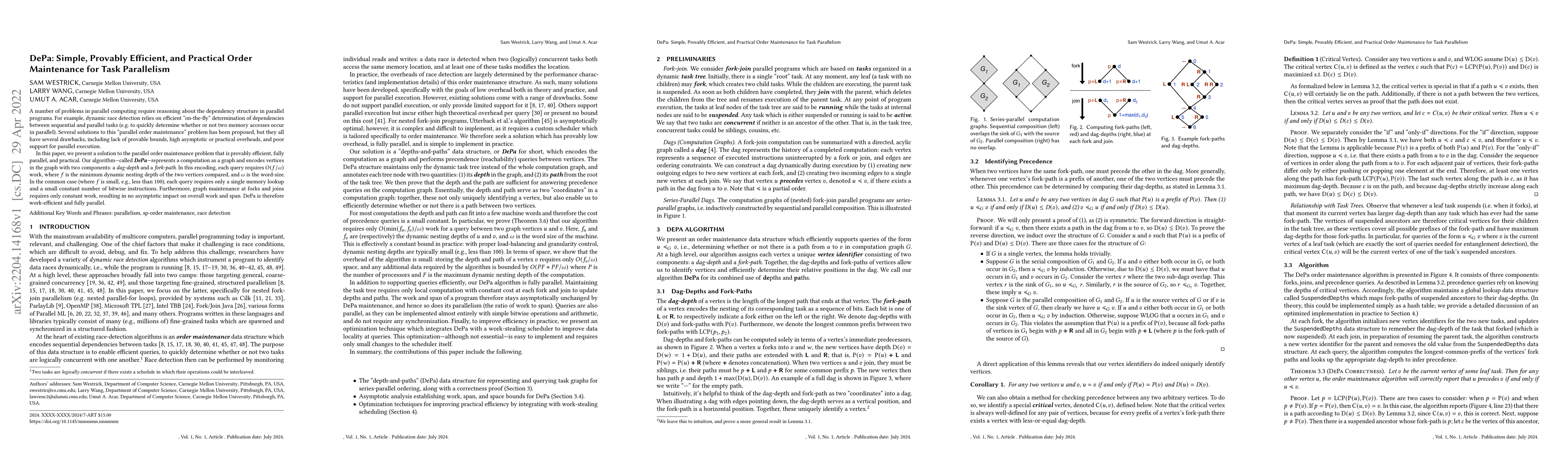 Thumbnail for DePa: Simple, Provably Efficient, and Practical Order Maintenance for
  Task Parallelism