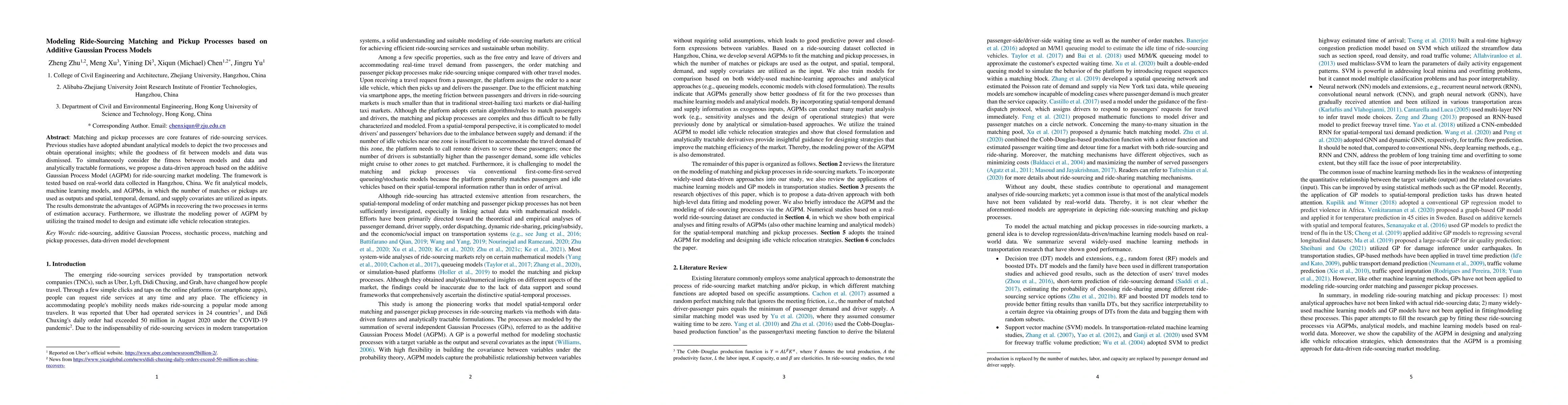 Thumbnail for Modeling Ride-Sourcing Matching and Pickup Processes based on Additive
  Gaussian Process Models