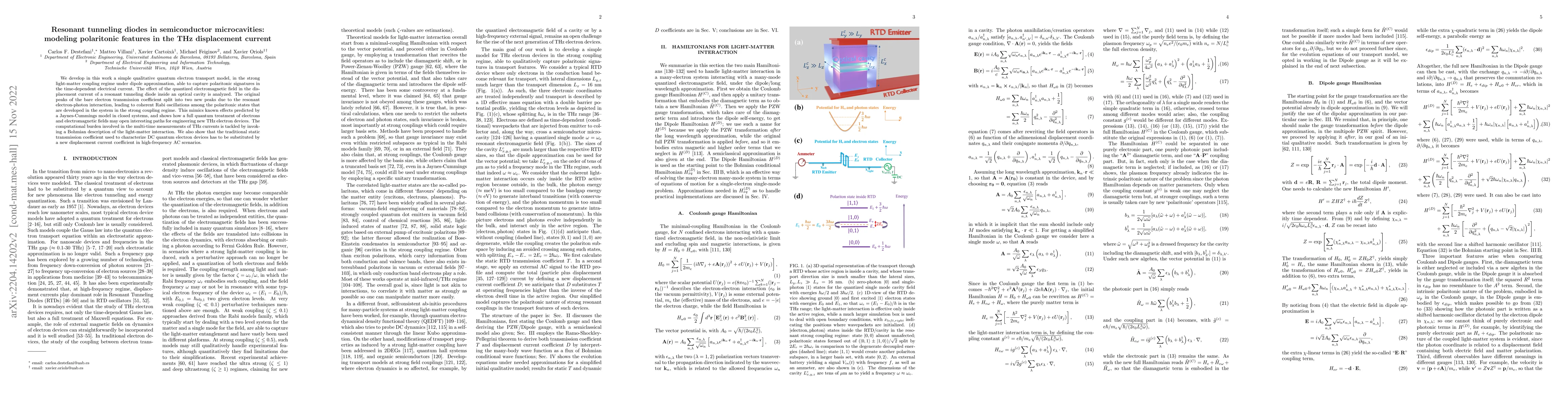 Thumbnail for Resonant tunneling diodes in semiconductor microcavities: modeling
  polaritonic features in the THz displacement current