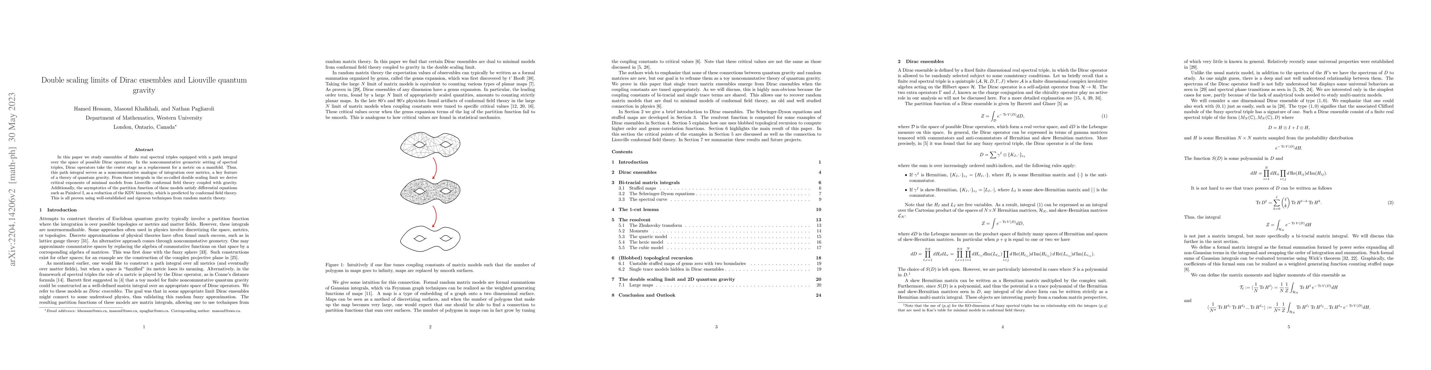 Thumbnail for Double scaling limits of Dirac ensembles and Liouville quantum gravity