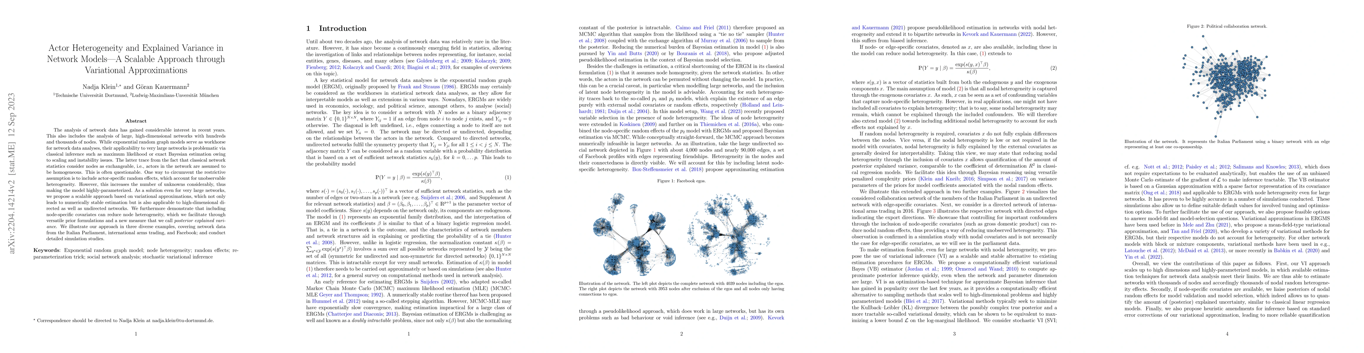 Thumbnail for Actor Heterogeneity and Explained Variance in Network Models -- A
  Scalable Approach through Variational Approximations