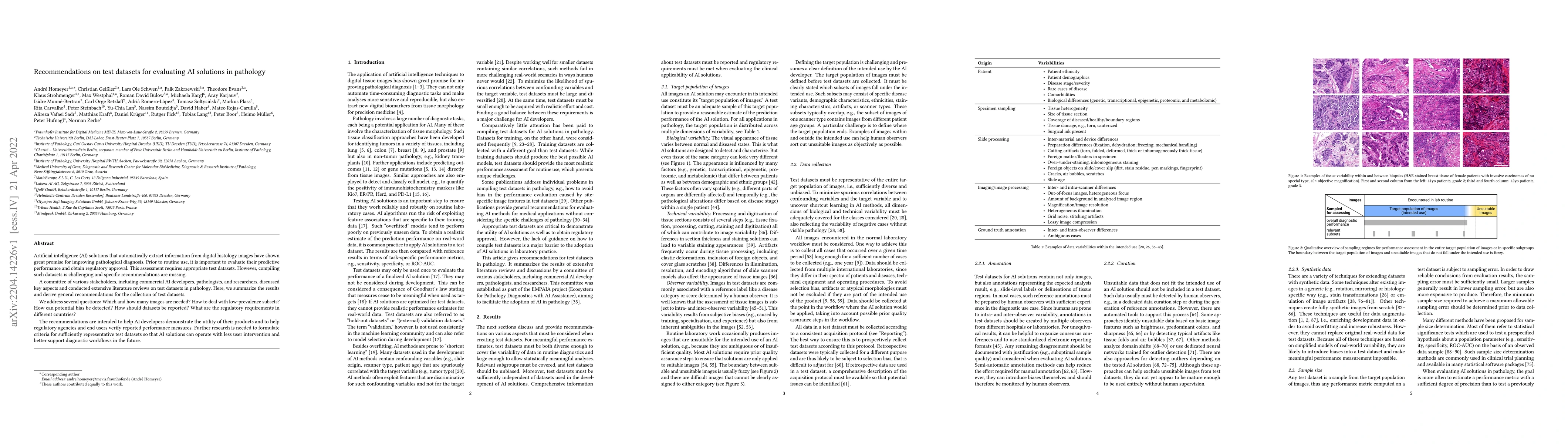 Thumbnail for Recommendations on test datasets for evaluating AI solutions in
  pathology
